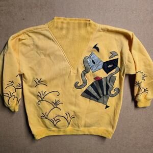 Vintage 80s Eminent Yellow Glam All Over Statement Sweater Sz L Turtlesneck